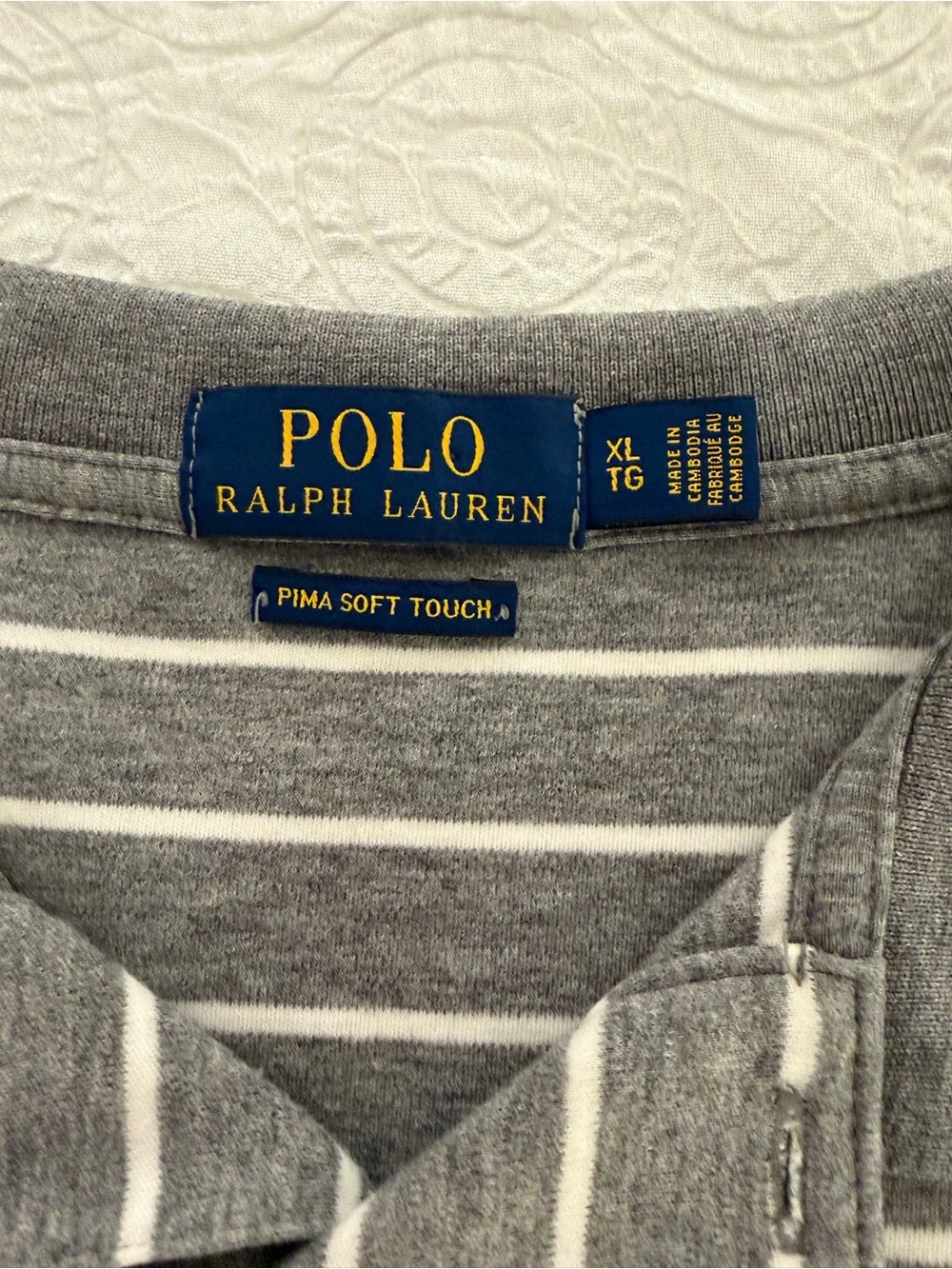 Polo Ralph Lauren Men’s XL Soft Touch Striped Polo Shirt Grey White Short Sleeve